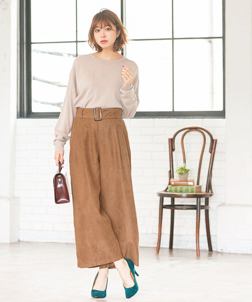 KOBE LETTUCE（コウベレタス）の「ベルト付きワイドパンツ＊ボトムス/レディース[M2260]神戸レタス（その他パンツ・レディース・カーキ/マスタード/キャメル/ワイン・FREE）」の9枚目の写真