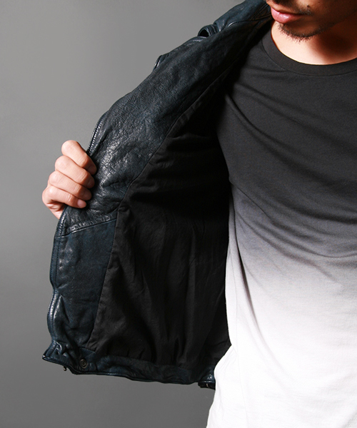 AMERICAN RAG CIE（アメリカンラグシー）の「AMERICAN RAG CIE フルベジタブルダブルライダース 113-AMR-M132-BL006∴（ライダースジャケット・メンズ・ネイビー/ブラック・2/1/3）」の13枚目の写真