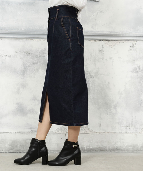 VIS（ビス）の「デニムハイウエストタイトスカート（デニムスカート・レディース・ブルー系その他4/ブルー・FREE）」の3枚目の写真