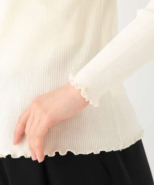 GLOBAL WORK（グローバルワーク）の「メローリブボトルネック長袖/828366（Tシャツ/カットソー・レディース・ブラック/その他/ブラウン/ベージュ系その他3/ホワイト・MEDIUM/LARGE）」の7枚目の写真