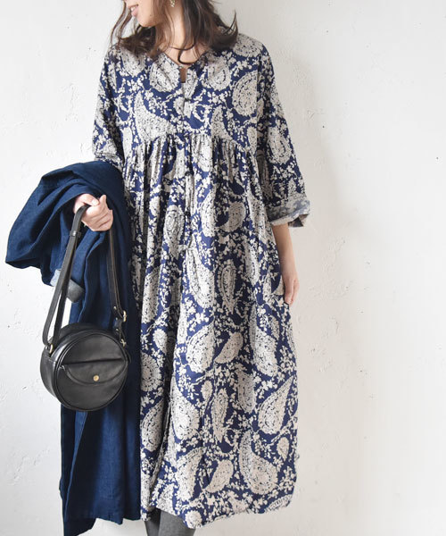 Prit プリット の Prit プリット 60 タイプライターペイズリープリント 切替ギャザーワンピース ワンピース Wear