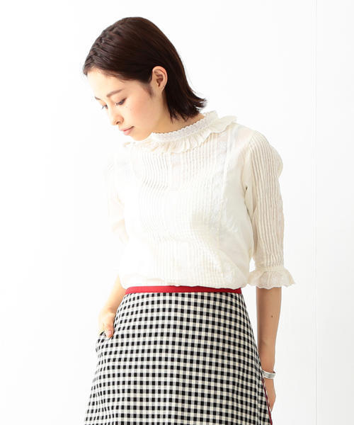 BEAMS BOY（ビームスボーイ）の「BEAMS BOY / レース裾切替 7分袖ブラウス（シャツ/ブラウス・レディース・ホワイト/ホワイト系その他・ONE SIZE）」の6枚目の写真