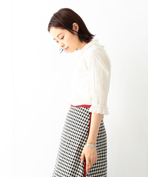 BEAMS BOY（ビームスボーイ）の「BEAMS BOY / レース裾切替 7分袖ブラウス（シャツ/ブラウス・レディース・ホワイト/ホワイト系その他・ONE SIZE）」の7枚目の写真