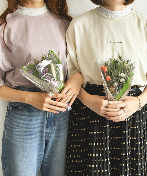 PairPair（ペアペア）の「フリルレース付チビロゴＴシャツ(レディース)（Tシャツ/カットソー・レディース・アイボリー/モカ/ラベンダー・FREE）」の2枚目の写真