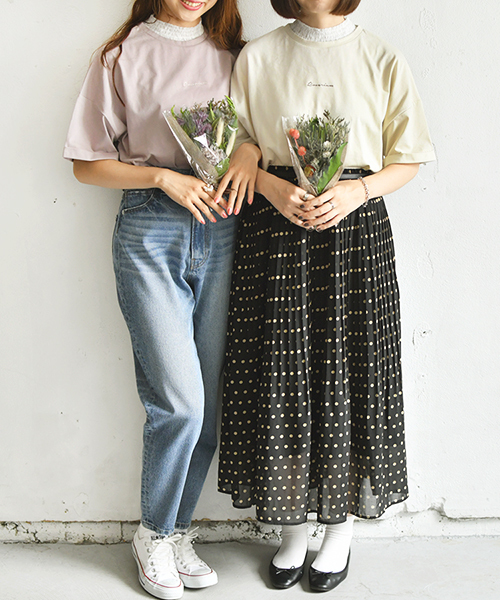 PairPair（ペアペア）の「フリルレース付チビロゴＴシャツ(レディース)（Tシャツ/カットソー・レディース・アイボリー/モカ/ラベンダー・FREE）」の4枚目の写真