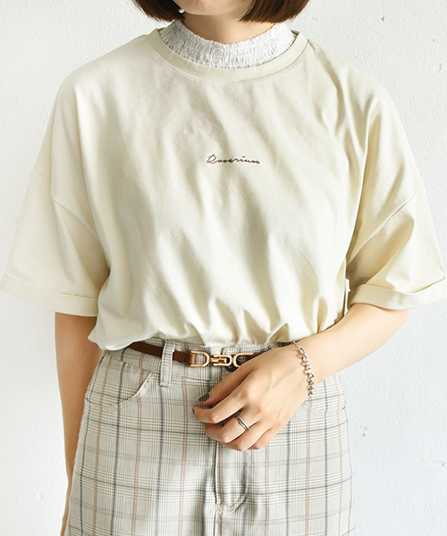 PairPair（ペアペア）の「フリルレース付チビロゴＴシャツ(レディース)（Tシャツ/カットソー・レディース・アイボリー/モカ/ラベンダー・FREE）」の6枚目の写真