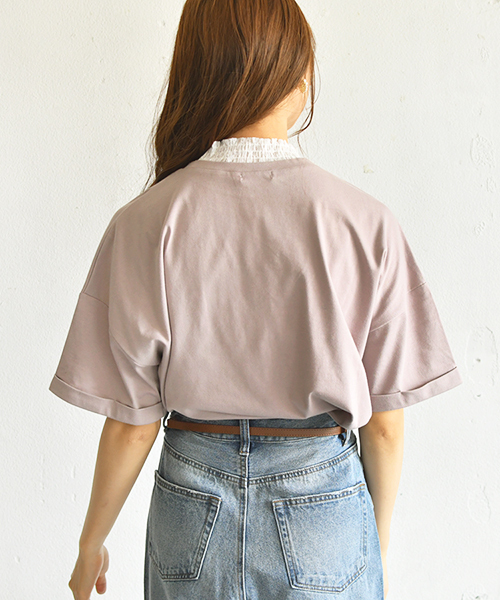 PairPair（ペアペア）の「フリルレース付チビロゴＴシャツ(レディース)（Tシャツ/カットソー・レディース・アイボリー/モカ/ラベンダー・FREE）」の20枚目の写真
