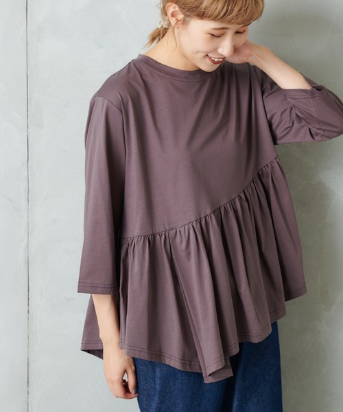 PUAL CE CIN(ピュアルセシン)の「【Du noir】斜めハギカットソー(Tシャツ/カットソー・レディース・チャコールグレー/ブラック/ベージュ・FREE)」の3枚目の写真