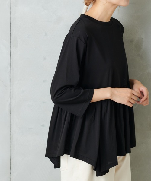 PUAL CE CIN(ピュアルセシン)の「【Du noir】斜めハギカットソー(Tシャツ/カットソー・レディース・チャコールグレー/ブラック/ベージュ・FREE)」の2枚目の写真