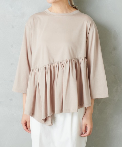 PUAL CE CIN(ピュアルセシン)の「【Du noir】斜めハギカットソー(Tシャツ/カットソー・レディース・チャコールグレー/ブラック/ベージュ・FREE)」の5枚目の写真