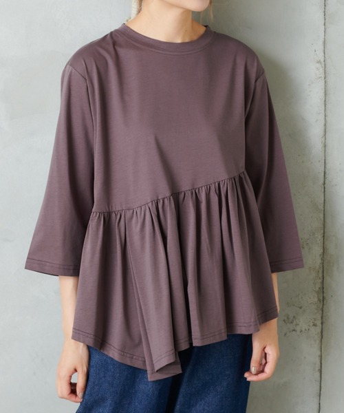 PUAL CE CIN(ピュアルセシン)の「【Du noir】斜めハギカットソー(Tシャツ/カットソー・レディース・チャコールグレー/ブラック/ベージュ・FREE)」の9枚目の写真