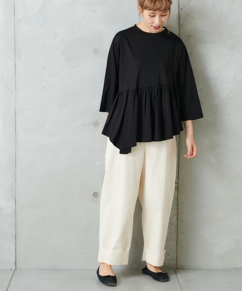 PUAL CE CIN(ピュアルセシン)の「【Du noir】斜めハギカットソー(Tシャツ/カットソー・レディース・チャコールグレー/ブラック/ベージュ・FREE)」の17枚目の写真