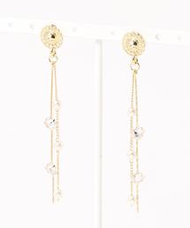 【manatula】フラワーカボション×ビジューチェーンピアス