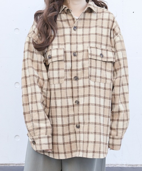 PairPair(ペアペア)の「バックロゴオーバーチェックシャツ(ユニセックス)(シャツ/ブラウス・レディース・ブラウン/レッド/ブラック/ベージュ・FREE)」の8枚目の写真