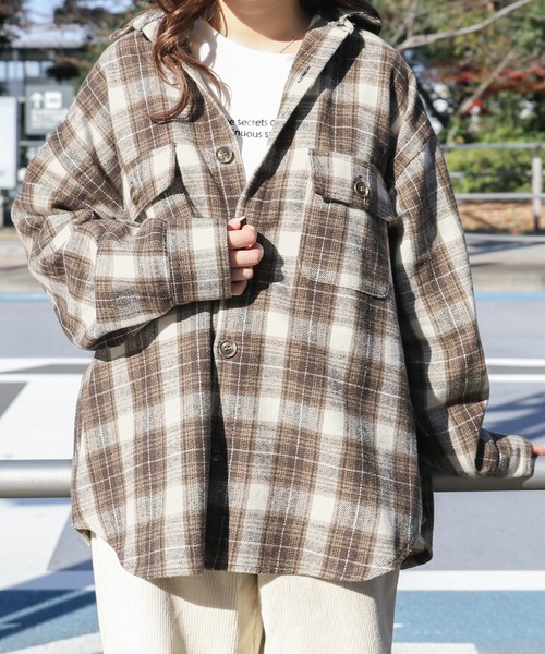 PairPair(ペアペア)の「バックロゴオーバーチェックシャツ(ユニセックス)(シャツ/ブラウス・レディース・ブラウン/レッド/ブラック/ベージュ・FREE)」の21枚目の写真