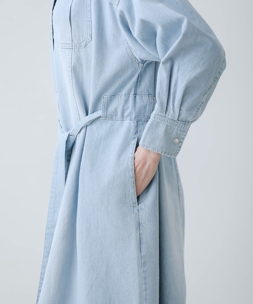 overE ロングシャツワンピース　インディゴ 96　デニム風 overE ロングシャツワンピース インディゴ 96 デニム風 overE