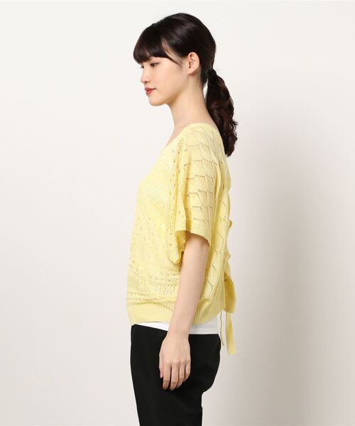 INTERPLANET（インタープラネット）の「【ＷＥＢ限定】透かし編ＢＡＣＫレースアップ＋キャミセット（ニット/セーター・レディース・サックスブルー/イエロー/オフホワイト・FREE）」の4枚目の写真
