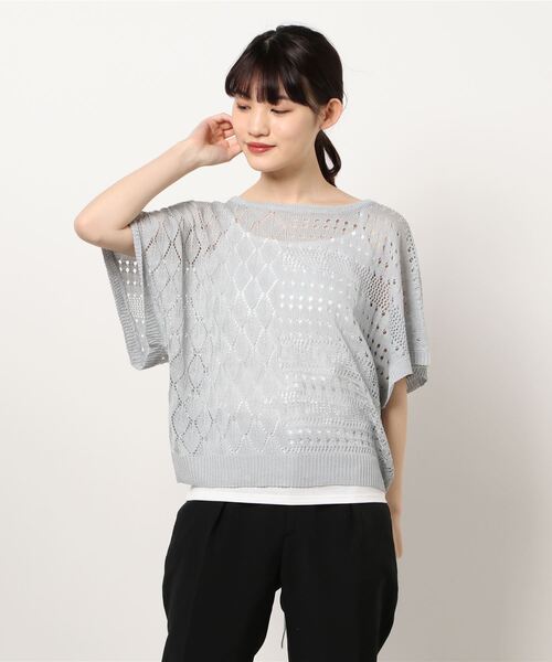 INTERPLANET（インタープラネット）の「【ＷＥＢ限定】透かし編ＢＡＣＫレースアップ＋キャミセット（ニット/セーター・レディース・サックスブルー/イエロー/オフホワイト・FREE）」の10枚目の写真