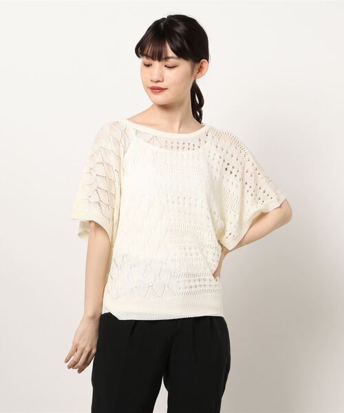 INTERPLANET（インタープラネット）の「【ＷＥＢ限定】透かし編ＢＡＣＫレースアップ＋キャミセット（ニット/セーター・レディース・サックスブルー/イエロー/オフホワイト・FREE）」の9枚目の写真