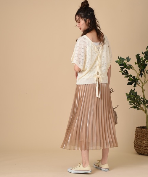 INTERPLANET（インタープラネット）の「【ＷＥＢ限定】透かし編ＢＡＣＫレースアップ＋キャミセット（ニット/セーター・レディース・サックスブルー/イエロー/オフホワイト・FREE）」の20枚目の写真