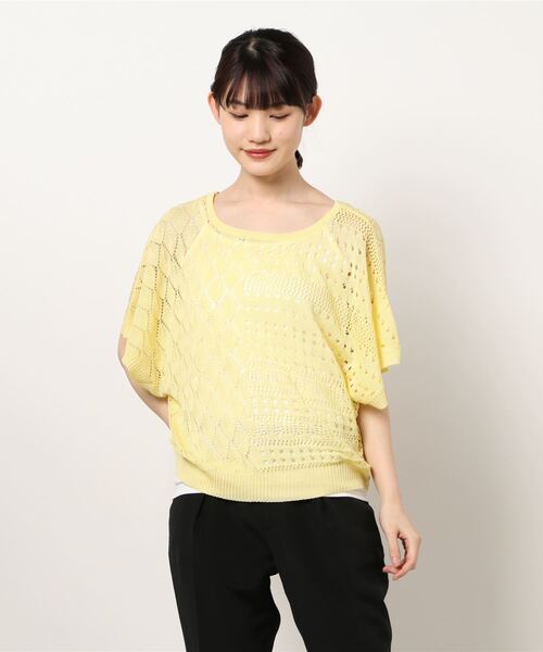 INTERPLANET（インタープラネット）の「【ＷＥＢ限定】透かし編ＢＡＣＫレースアップ＋キャミセット（ニット/セーター・レディース・サックスブルー/イエロー/オフホワイト・FREE）」の8枚目の写真