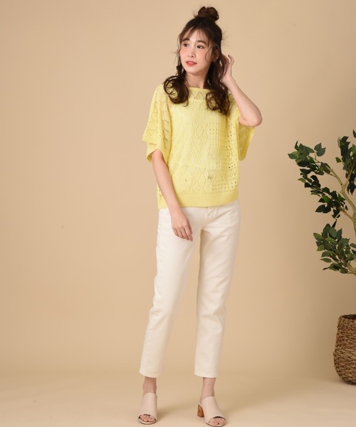 INTERPLANET（インタープラネット）の「【ＷＥＢ限定】透かし編ＢＡＣＫレースアップ＋キャミセット（ニット/セーター・レディース・サックスブルー/イエロー/オフホワイト・FREE）」の14枚目の写真