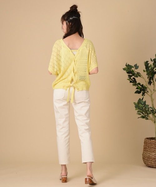 INTERPLANET（インタープラネット）の「【ＷＥＢ限定】透かし編ＢＡＣＫレースアップ＋キャミセット（ニット/セーター・レディース・サックスブルー/イエロー/オフホワイト・FREE）」の13枚目の写真