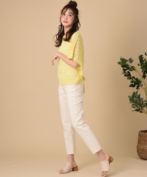 INTERPLANET（インタープラネット）の「【ＷＥＢ限定】透かし編ＢＡＣＫレースアップ＋キャミセット（ニット/セーター・レディース・サックスブルー/イエロー/オフホワイト・FREE）」の12枚目の写真