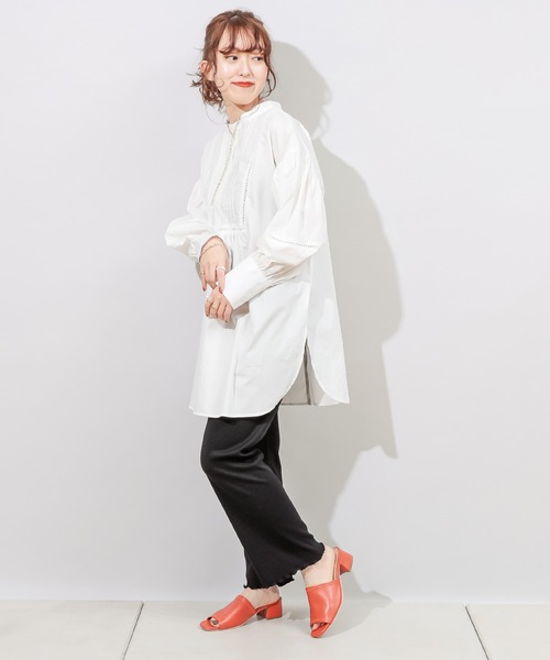 DISCOAT（ディスコート）の「【前後2WAY】ハシゴレース袖ボリュームチュニック（シャツ/ブラウス・レディース・オフホワイト/ブラック/オレンジ・FREE）」の12枚目の写真