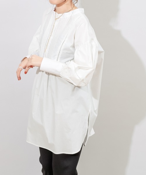 DISCOAT（ディスコート）の「【前後2WAY】ハシゴレース袖ボリュームチュニック（シャツ/ブラウス・レディース・オフホワイト/ブラック/オレンジ・FREE）」の9枚目の写真