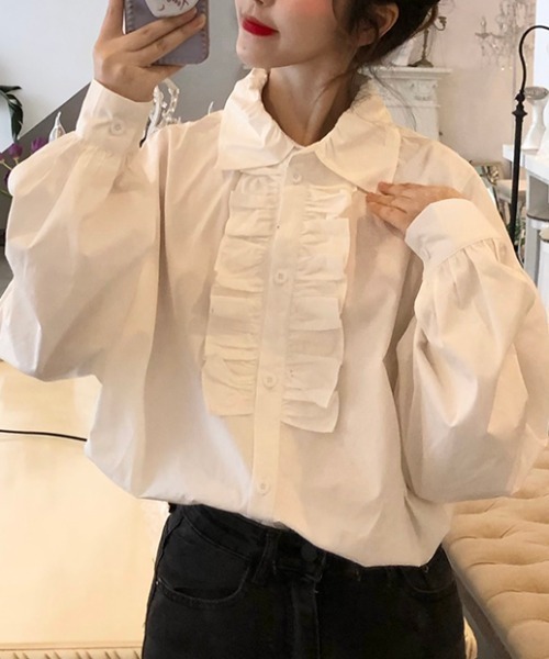 ABITOKYO（アビトーキョー）の「ボリューム袖フロントダブルフリルシャツ（シャツ/ブラウス・レディース・ホワイト/ブルー・FREE）」の10枚目の写真