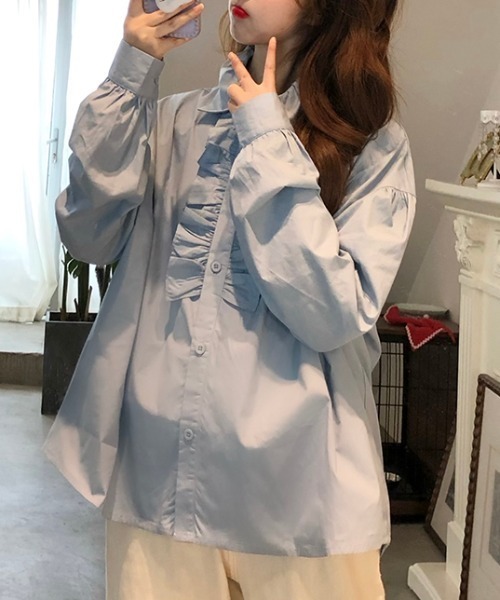 ABITOKYO（アビトーキョー）の「ボリューム袖フロントダブルフリルシャツ（シャツ/ブラウス・レディース・ホワイト/ブルー・FREE）」の15枚目の写真