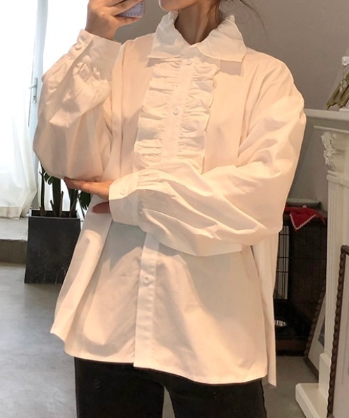 ABITOKYO（アビトーキョー）の「ボリューム袖フロントダブルフリルシャツ（シャツ/ブラウス・レディース・ホワイト/ブルー・FREE）」の8枚目の写真