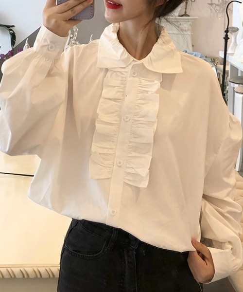 ABITOKYO（アビトーキョー）の「ボリューム袖フロントダブルフリルシャツ（シャツ/ブラウス・レディース・ホワイト/ブルー・FREE）」の11枚目の写真
