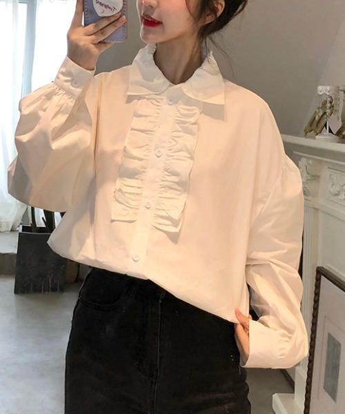 ABITOKYO（アビトーキョー）の「ボリューム袖フロントダブルフリルシャツ（シャツ/ブラウス・レディース・ホワイト/ブルー・FREE）」の12枚目の写真