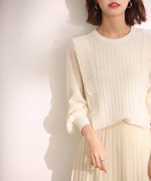 Sheller プリーツレイヤードサマーニット sheller シェリエプリーツレイヤードサマーニット