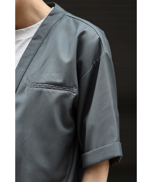 CREARE -LINO-（クレアーレリノ）の「2WAYノーカラーシャツジャケット<セットアップ可>（ノーカラージャケット・メンズ・ブラック/カーキ/グレイッシュベージュ・M/L）」の15枚目の写真