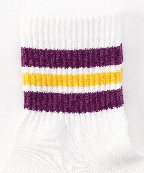 FREAK'S STORE（フリークスストア）の「Healthknit/ヘルスニット 別注和紙 ラインソックス（ソックス/靴下・メンズ・チャコールグレー/パープル/ネイビー/グリーン/ブルー・ﾌﾘ-）」の6枚目の写真