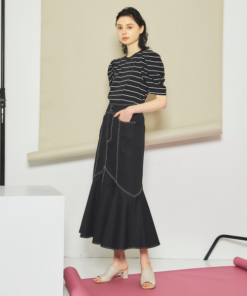 INella（イネラ）の「【INella(イネラ)】ボーダータックショルダートップス（Tシャツ/カットソー・レディース・ブラック/パープル/ベージュ・FREE）」の21枚目の写真