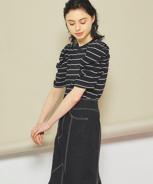 INella（イネラ）の「【INella(イネラ)】ボーダータックショルダートップス（Tシャツ/カットソー・レディース・ブラック/パープル/ベージュ・FREE）」の18枚目の写真