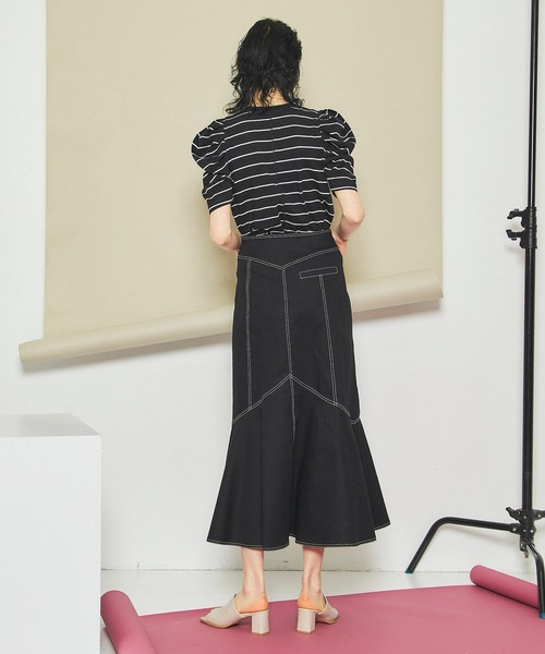 INella（イネラ）の「【INella(イネラ)】ボーダータックショルダートップス（Tシャツ/カットソー・レディース・ブラック/パープル/ベージュ・FREE）」の22枚目の写真