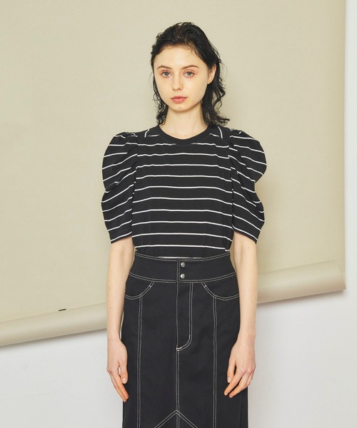 INella（イネラ）の「【INella(イネラ)】ボーダータックショルダートップス（Tシャツ/カットソー・レディース・ブラック/パープル/ベージュ・FREE）」の16枚目の写真