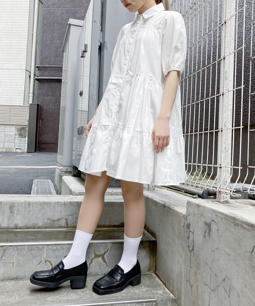 Figments（フィグメンツ）の「ティアードシャツワンピース（ワンピース・レディース・ホワイト/ブラック・FREE）」の3枚目の写真