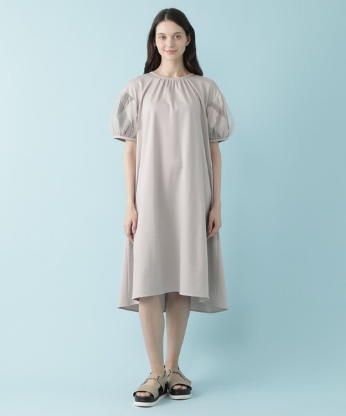 Label ワンピース 袖チュールaラインポンチワンピース ワンピース Blue Crestbridge ブルーレーベルクレストブリッジ のファッション オンラインストア限定 Label Blue