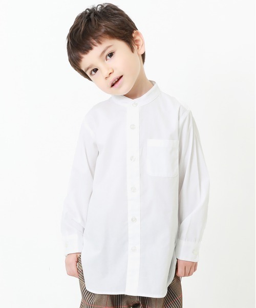 devirock(デビロック)の「スタンドカラーロング丈シャツ(シャツ/ブラウス・キッズ・ホワイト/グレー・150cm/160cm/100cm/120cm/110cm/130cm/140cm)」の1枚目の写真