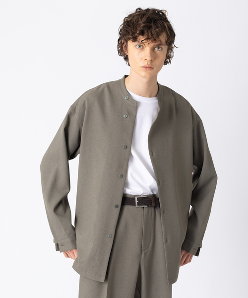 MYSELF ABAHOUSE(マイセルフアバハウス)の「【MYSELF ABAHOUSE】POLY WOOLLY TWILL ポリウーリーツイル オーバーサイズ ブッチャーシャツ(シャツ/ブラウス・メンズ・ベージュ/グレイッシュベージュ/カーキ/グレイッシュブルー・46/48)」の3枚目の写真