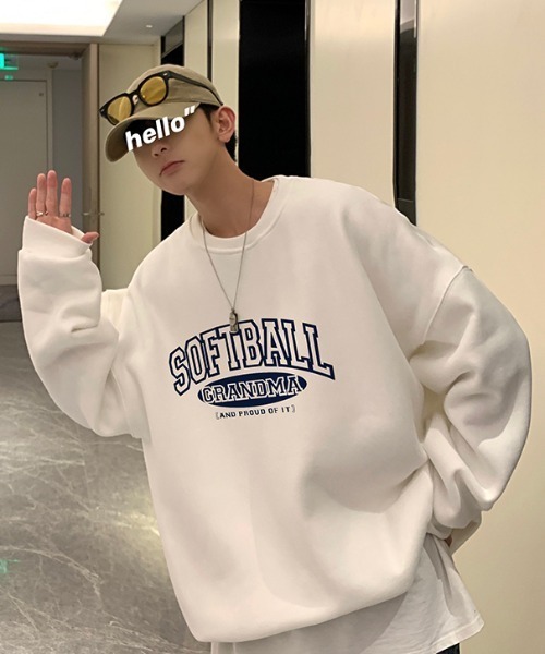 MGV（エムジーヴィー）の「カレッジプリント　ルーズシルエットトレーナー（スウェット・メンズ・ホワイト/ブラック/グレー・MEDIUM/LARGE/X-LARGE）」の4枚目の写真