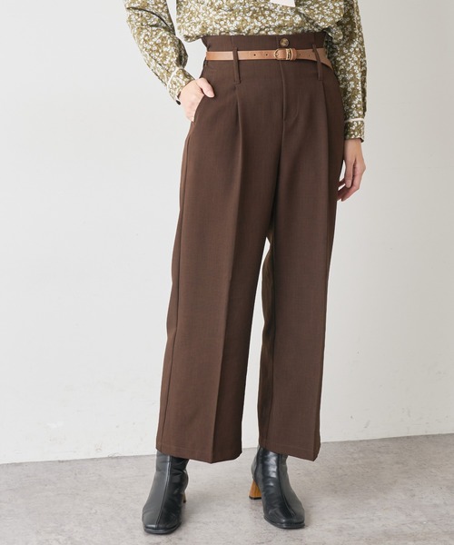 natural couture（ナチュラルクチュール）の「合皮ベルト付きタックパンツ（その他パンツ・レディース・ピンク/チェック/グリーン/ブラウン・FREE）」の2枚目の写真