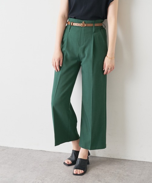 natural couture（ナチュラルクチュール）の「合皮ベルト付きタックパンツ（その他パンツ・レディース・ピンク/チェック/グリーン/ブラウン・FREE）」の3枚目の写真