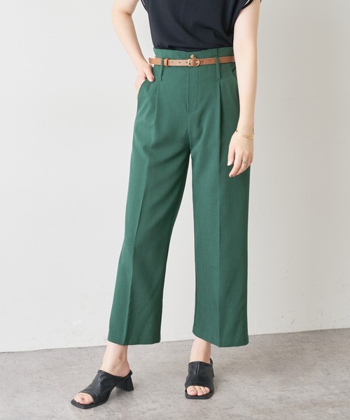 natural couture（ナチュラルクチュール）の「合皮ベルト付きタックパンツ（その他パンツ・レディース・ピンク/チェック/グリーン/ブラウン・FREE）」の8枚目の写真